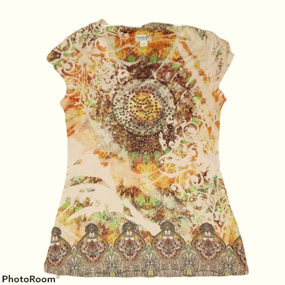 one world Cap Sleeve V Neck Stretchy Ribbed Tee 402